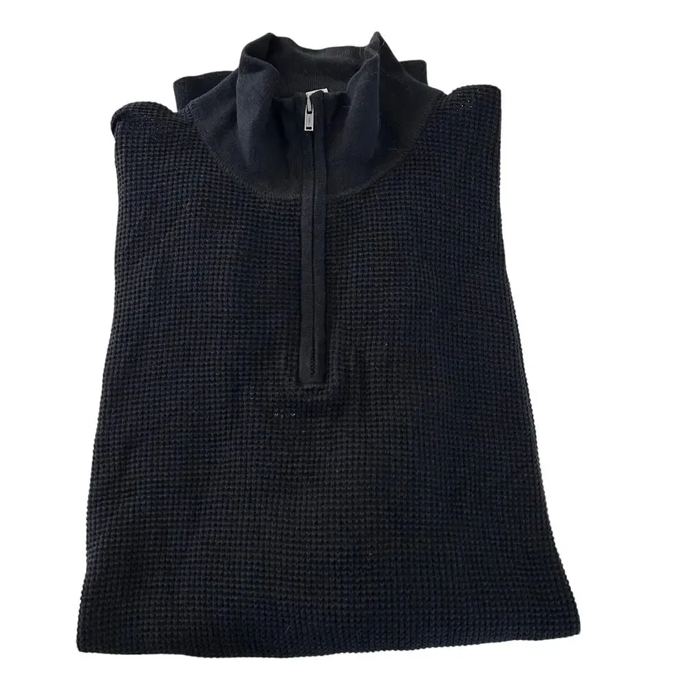 James Perse Brushed Thermal 1/4 Zip Sweater Black XL Minimalist Pullover